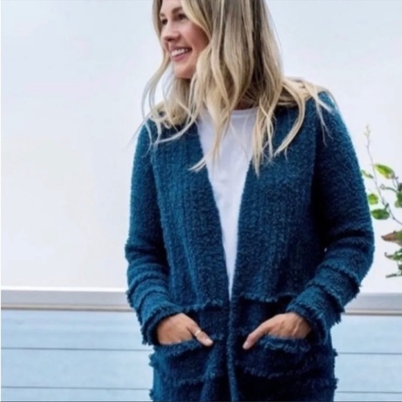 Barefoot Dreams Cozy Chic Boardwalk Cardigan in Deep Teal - Picture 3 of 7